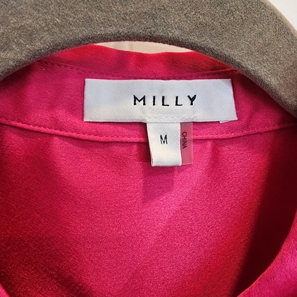 MILLY Karson Luxe Party Pink Fuschia Wrap Front Blouse Medium - Picture 6 of 10